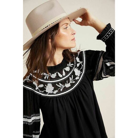 Anthropologie Maeve Peasant Blouse Women S Embroidered Winona Puff Sleeve Top - Picture 2 of 5